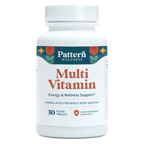 Pattern Wellness Daily Multivitamin bottle with 25 key nutrients and vegan-friendly formula