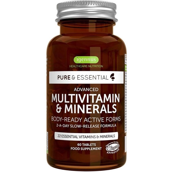 Ingennus Healthcare Nutrition Advanced Vegan Multivitamin bottle with 22 nutrients and slow-release formula