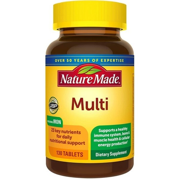 Nature Made Multi Complete bottle with 23 key nutrients and single-tablet daily dose