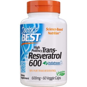 Doctor’s Best Trans-Resveratrol supplement bottle with 98% trans-resveratrol