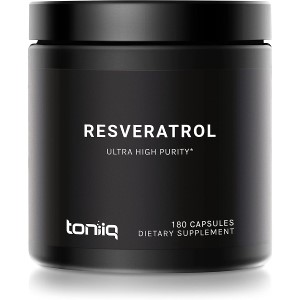 Toniiq Resveratrol supplement bottle with 98% trans-resveratrol